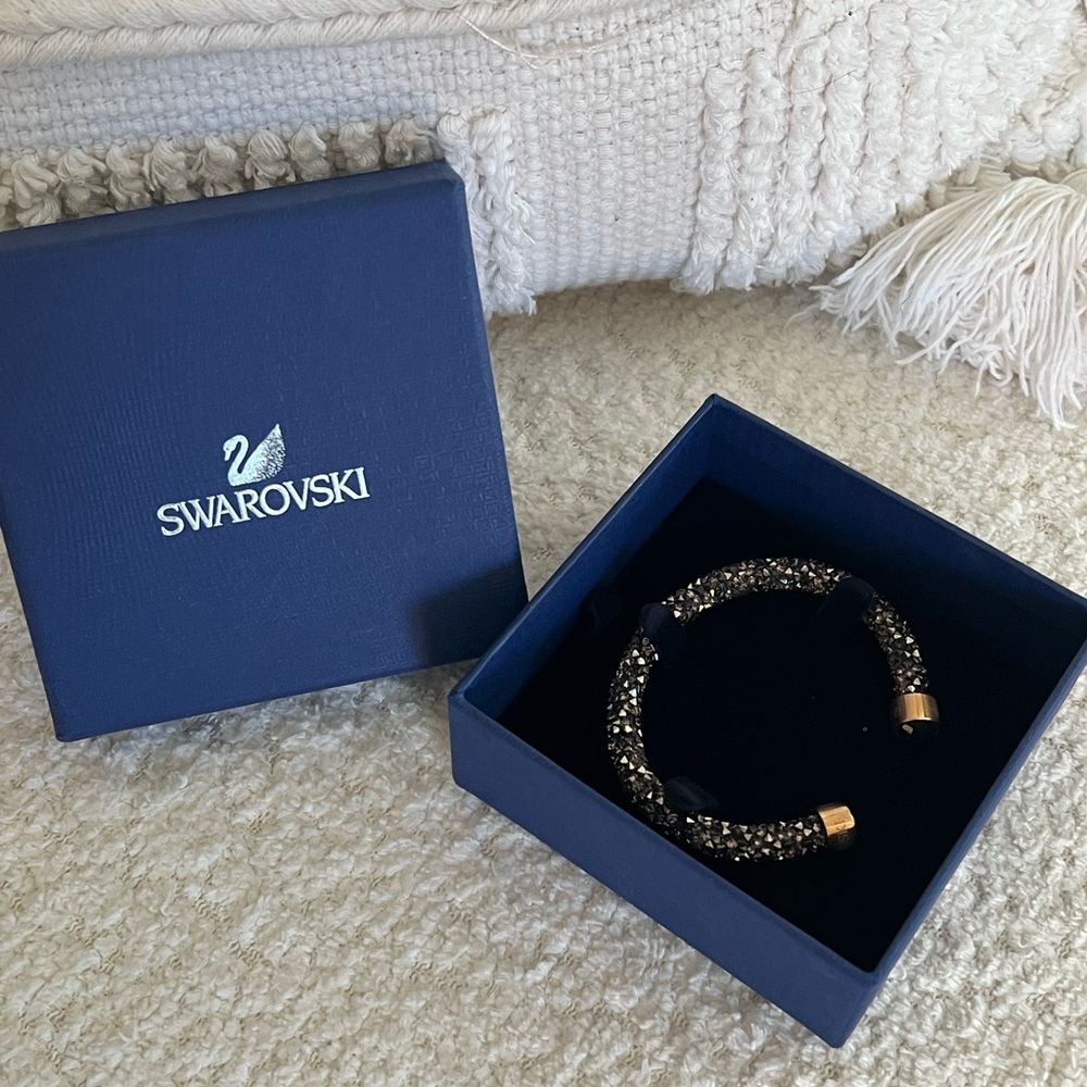 Swarovski Smokey Crystal “Dust” Open-Cuff with Rose Gold Metal Ends